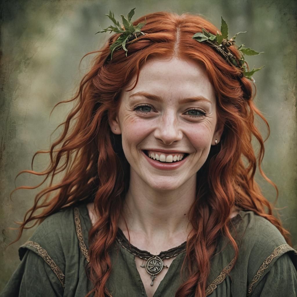 Laughing Redhead in a Polaroid Style Photo