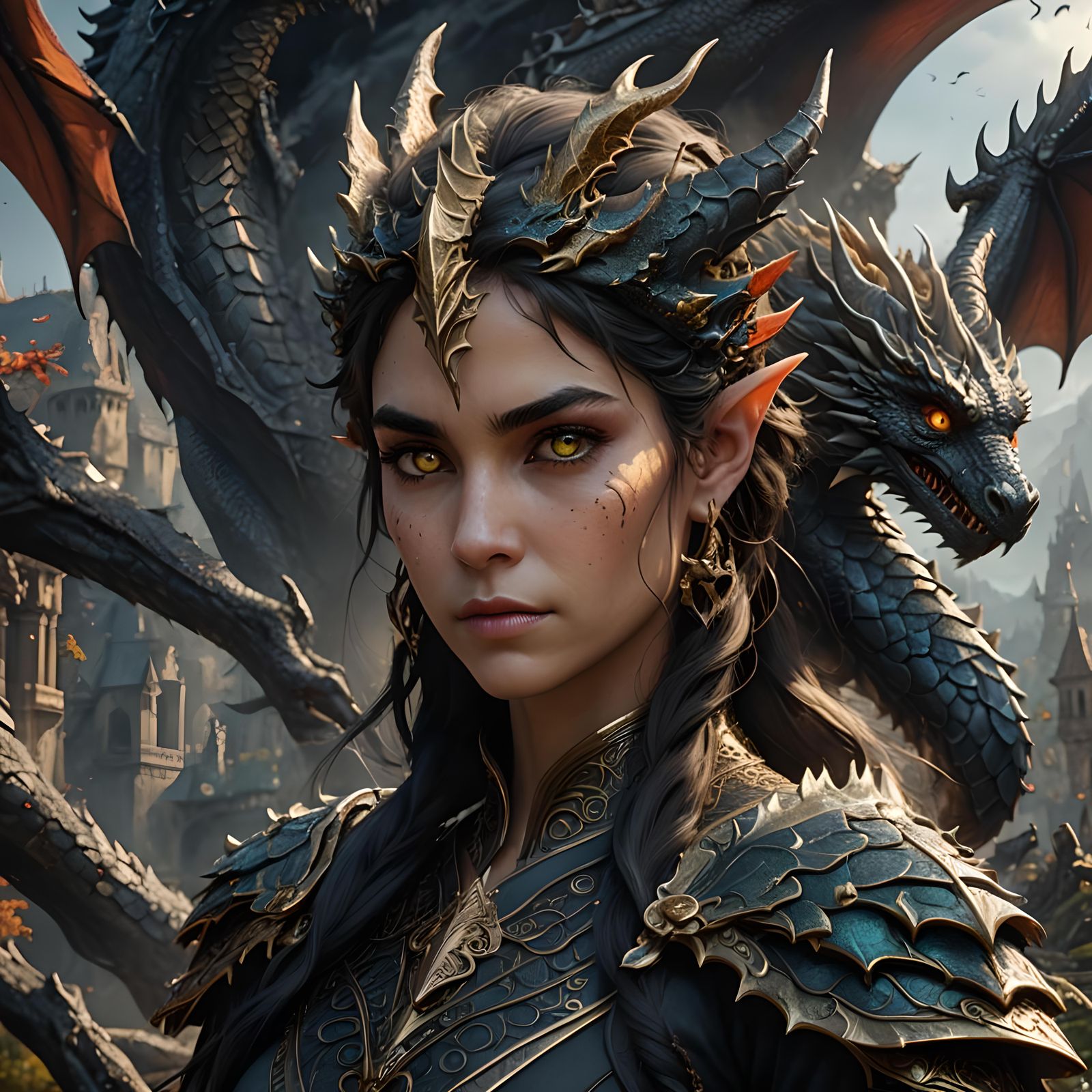 Elf Woman with Dragon: Fantasy Art