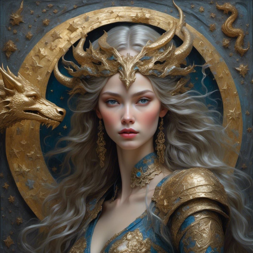 Dragon Goddess Metal Sculpture in Mixed Media