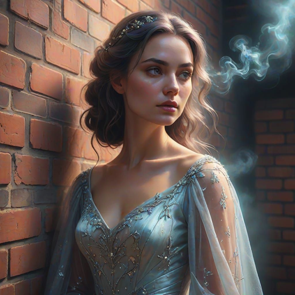 Telepathic Woman in Gown: Hyperrealistic Digital Art