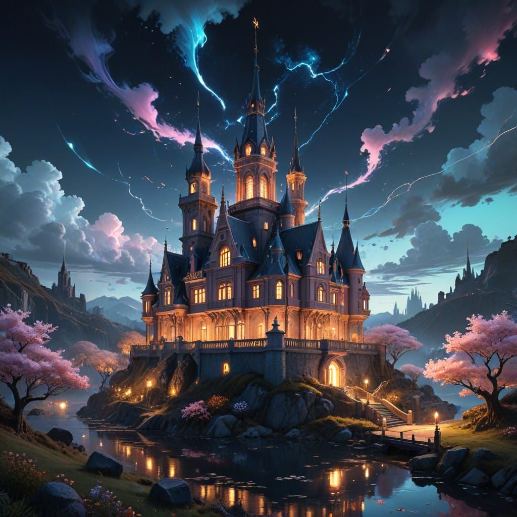 Glowing City at Dusk with Aether Energy Spires