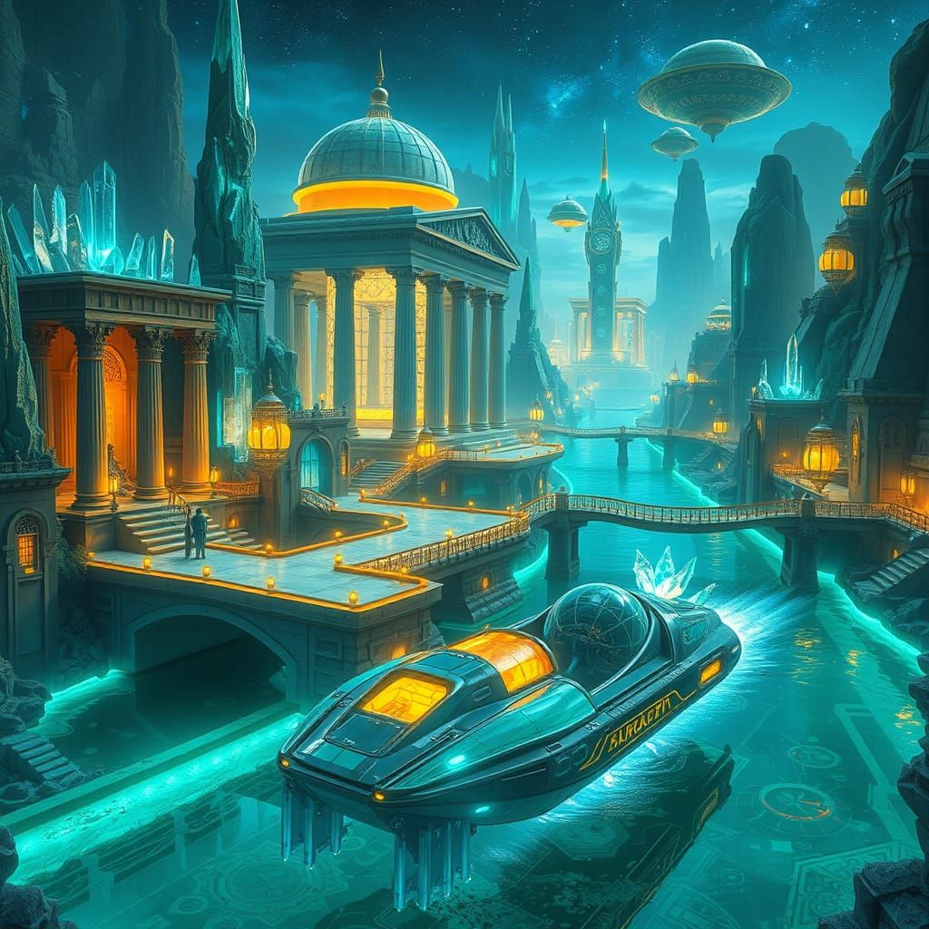 Futuristic Crystal City with Ancient Greek Architecture