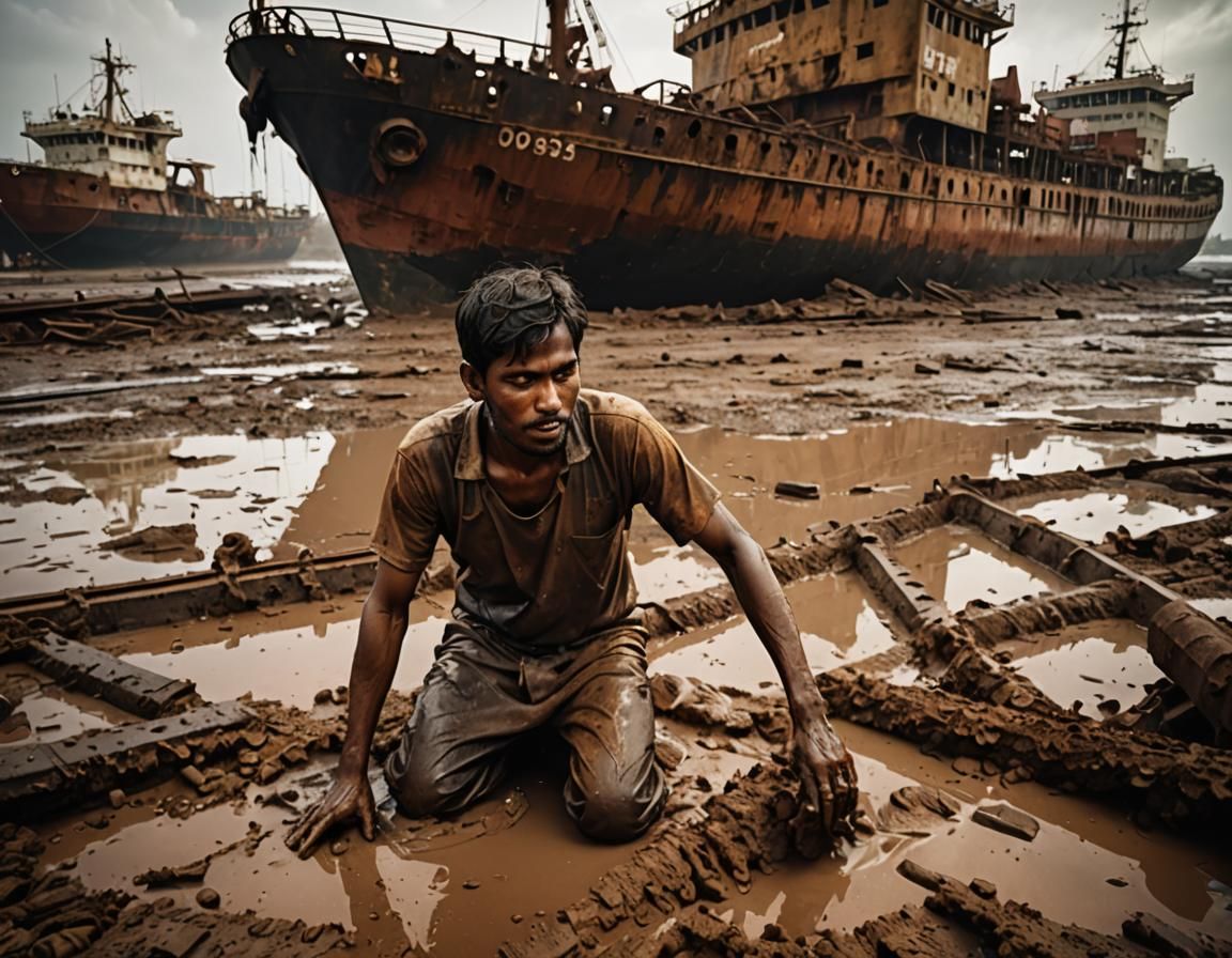 Bangladeshi Shipbreaker in Turbulent Beachscape