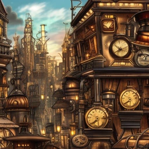 Detailed Steampunk Cityscape with Victorian Elements