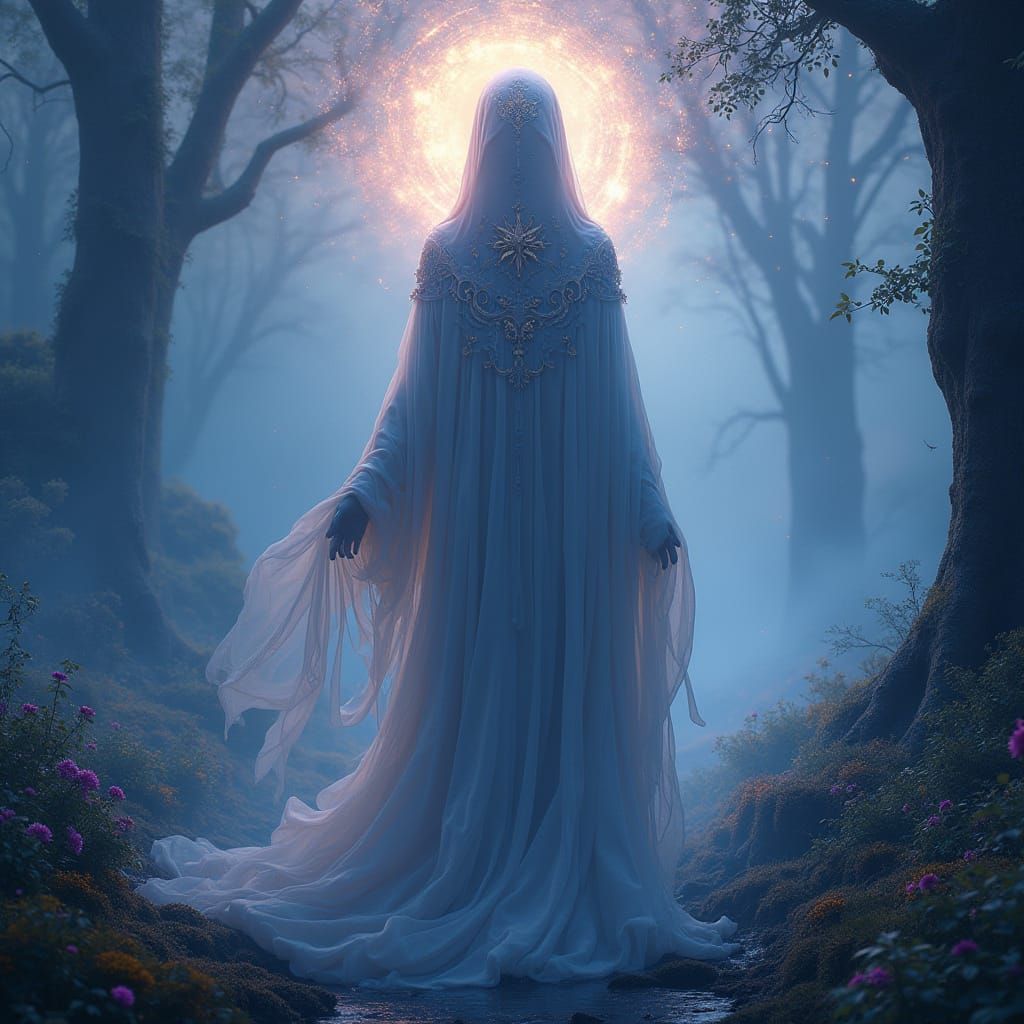 Serene Mother Goddess in Ethereal Landscape