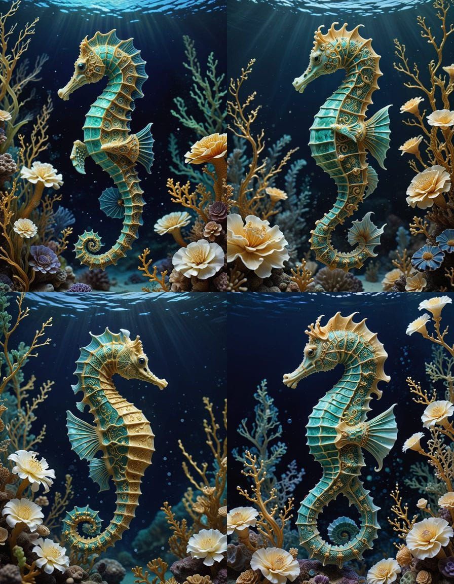Elegant Golden Seahorse Under Starry Ocean Skies