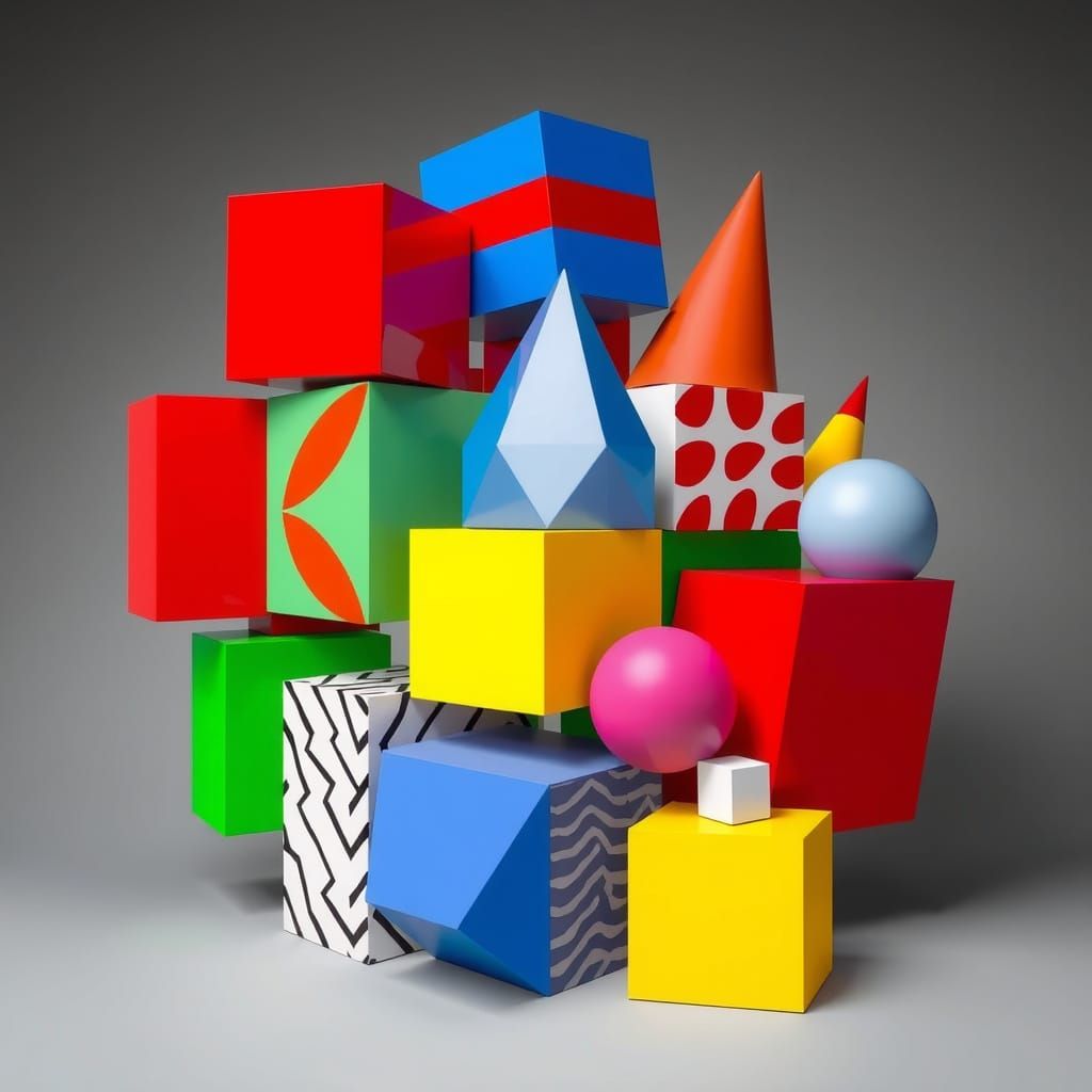 Vibrant Geometric Sculpture in Bold Colors