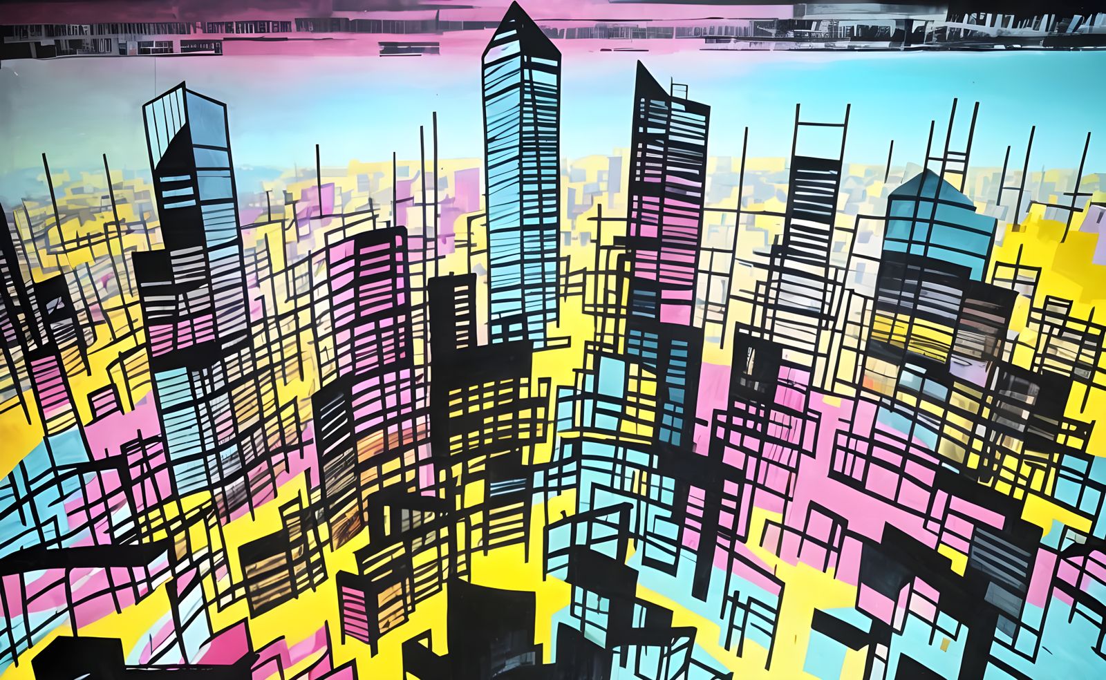 Abstract Cityscape in Rothko Style with Vibrant Colors