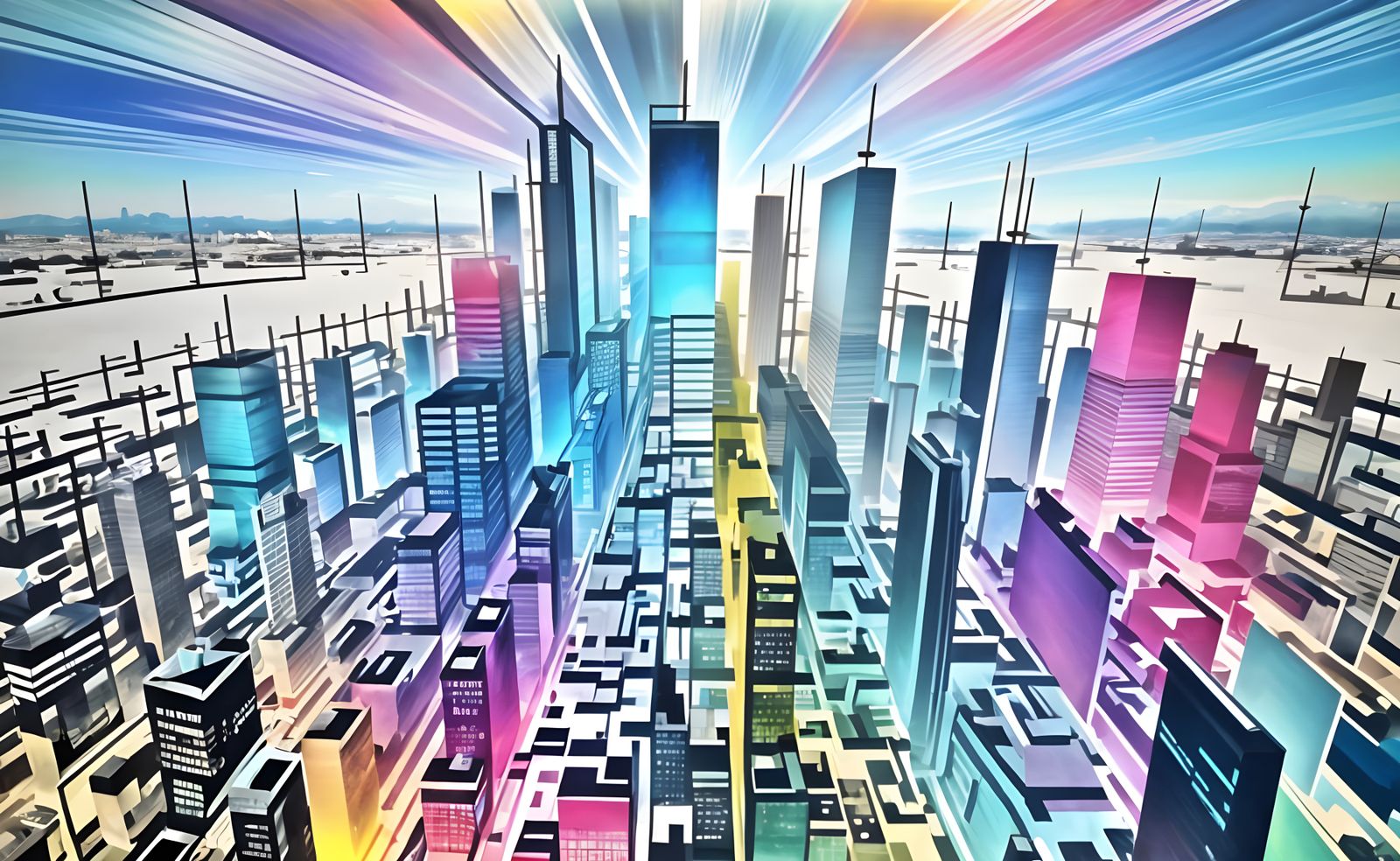Kaleidoscopic Cityscape in Abstract Expressionist Style