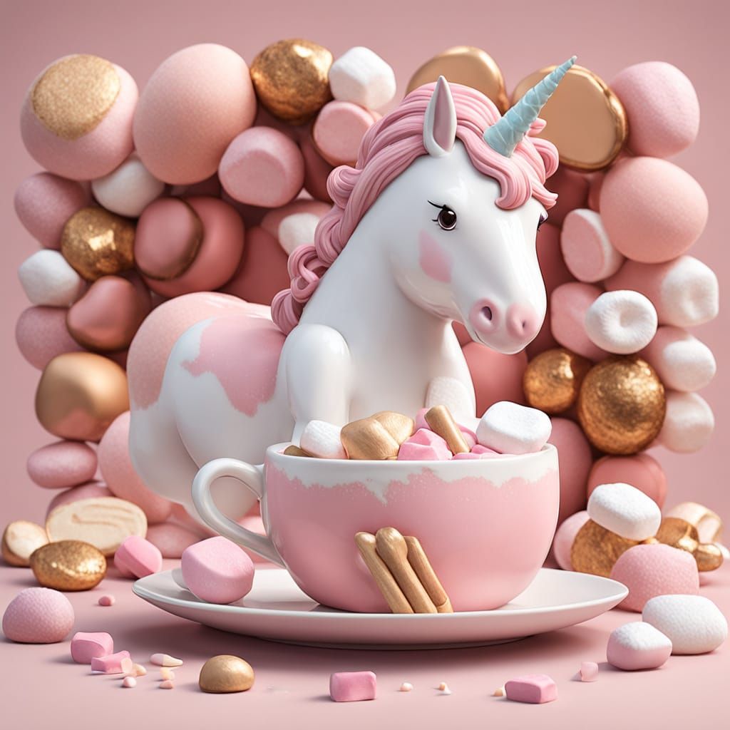 KAWAI ART. Une licorne miniature endormie dans un nuage de c...