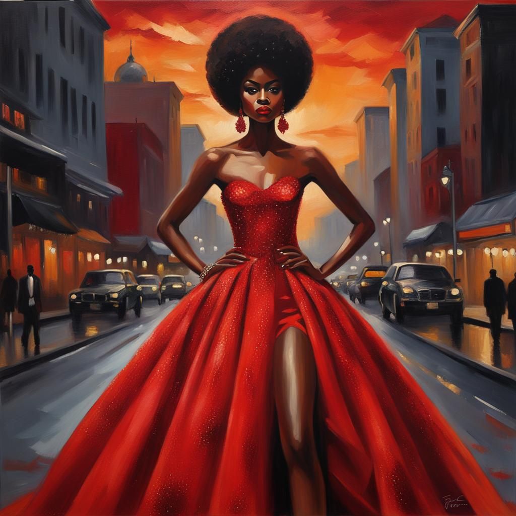 Red Wide Evening Gown Cartoon. Redone.