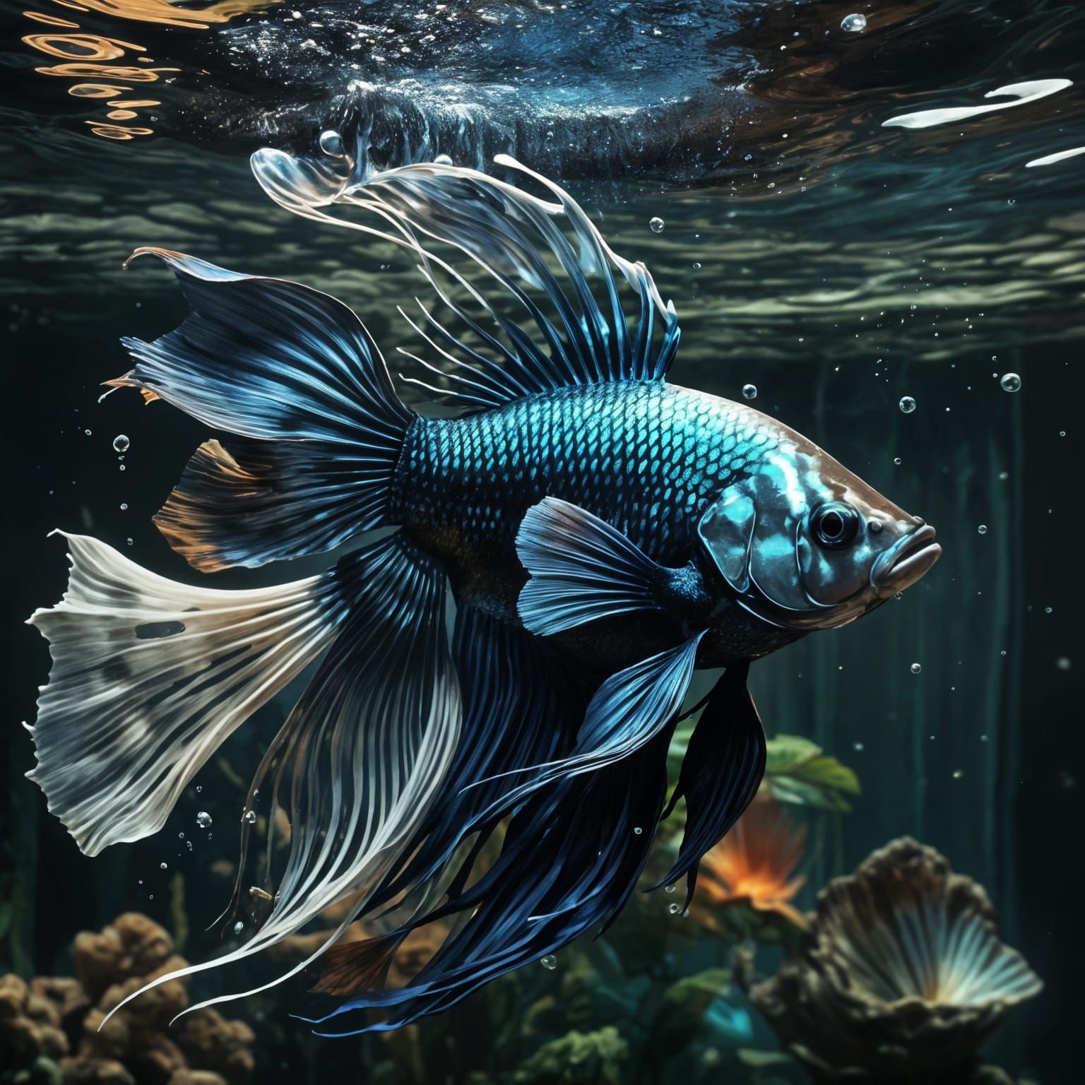 Whale-Sized Siamese Fighting Fish in Digital Art Style