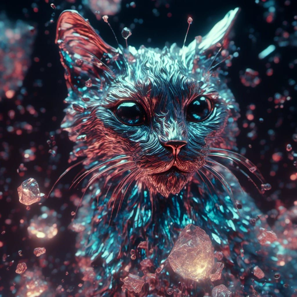 Bioluminescent Crystalline Cat in Macabre Style