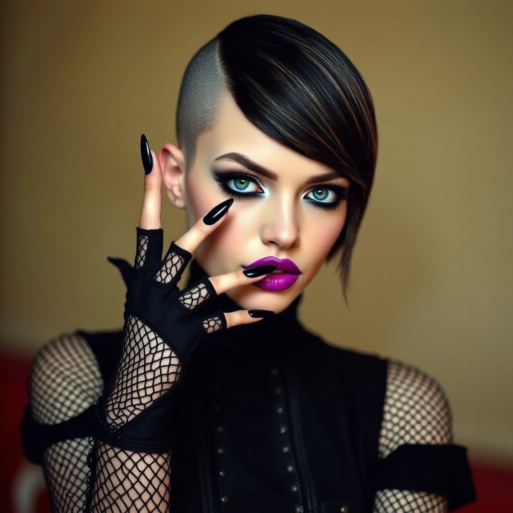 Edgy Portrait with Bold Makeup and Cyberpunk Accessories