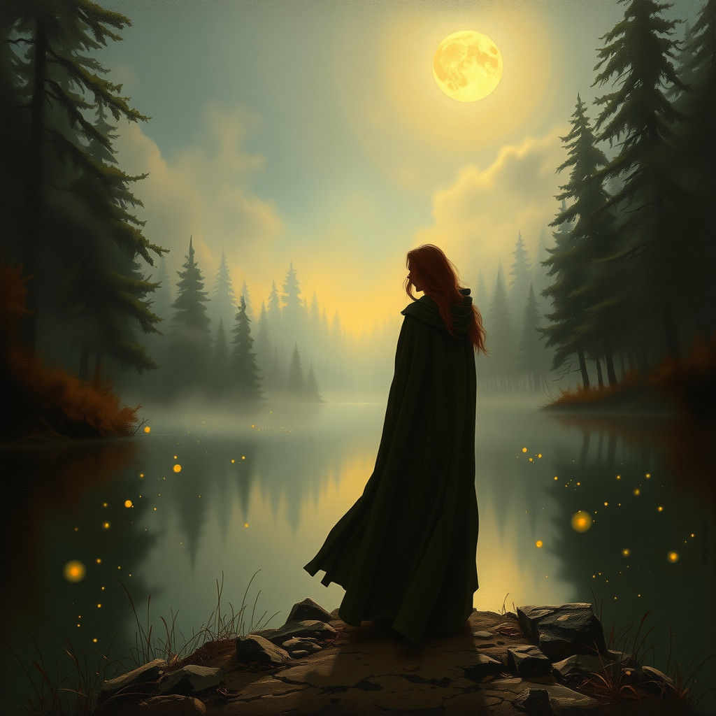 Moonlit Cloak: A Romantic Oil Painting
