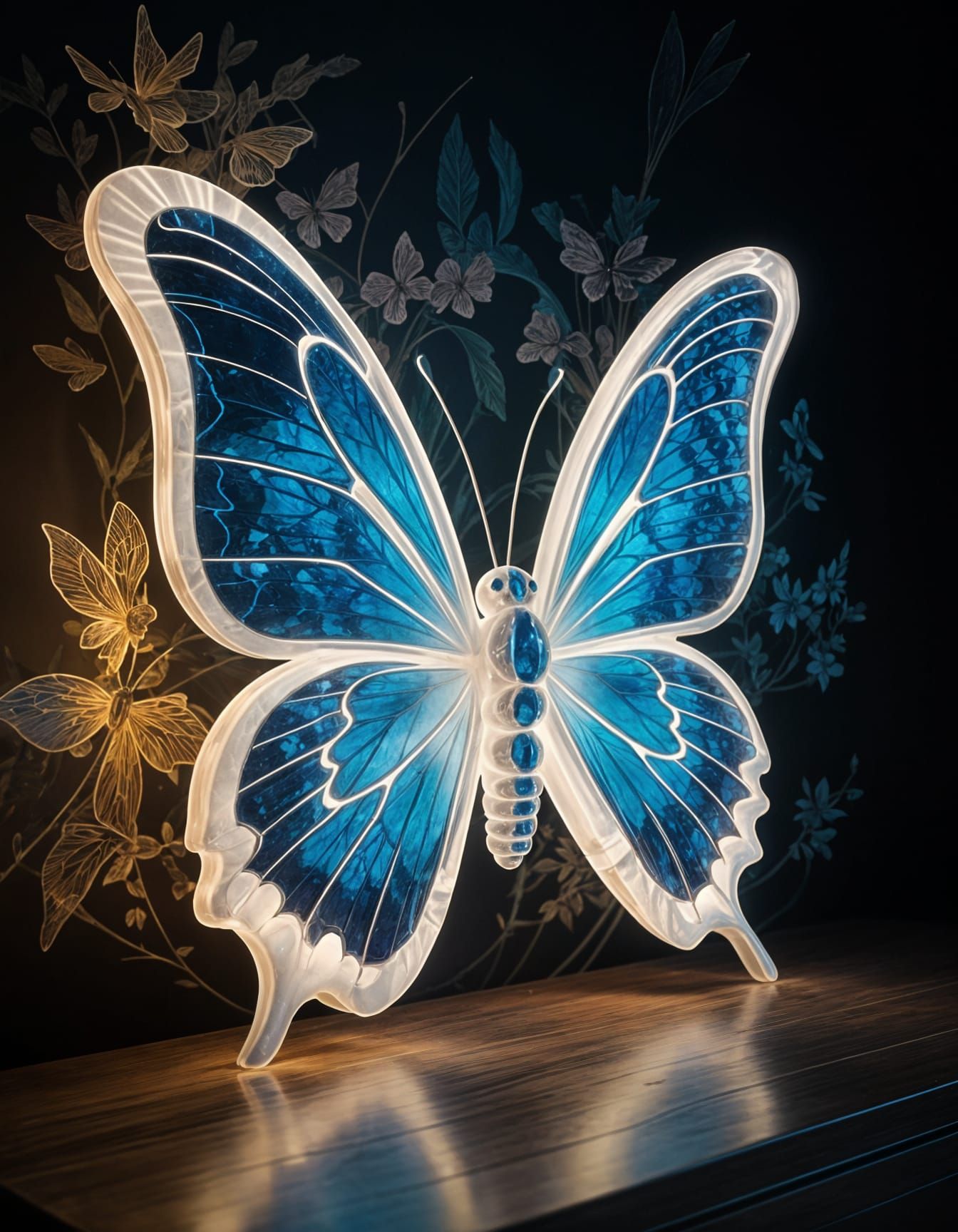 Glowing Butterfly Sculpture in Alabaster
