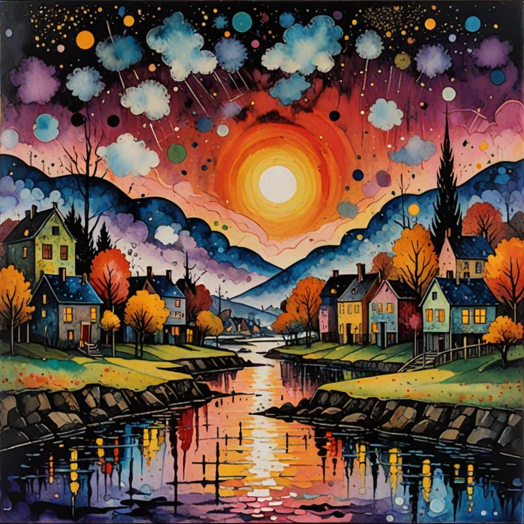 Miniature People Among Clouds with Fantasy Fireflies