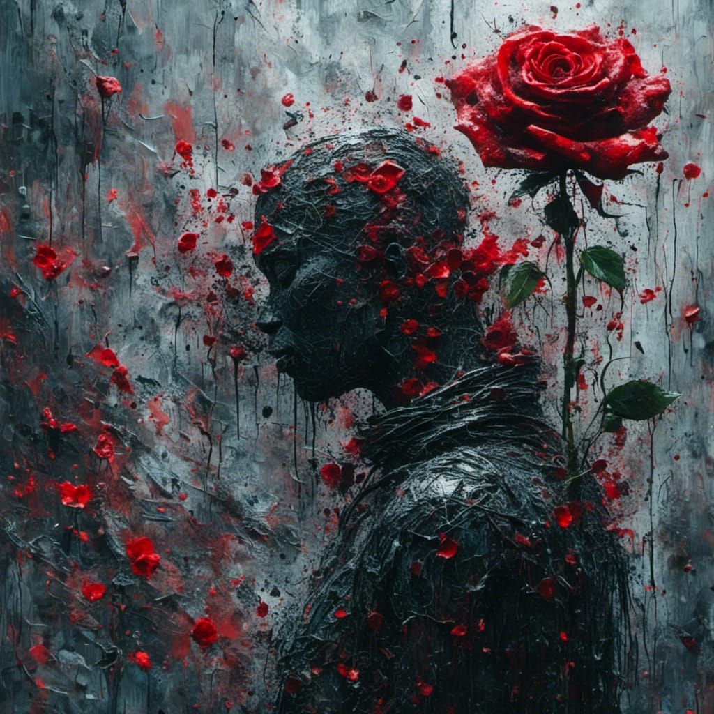 <lora:Solarpunk Aesthetic:1.0> <lora:MJ6 Paint Emotions:1.0> A red rose thriving in your disinterest in Gouache Style, W...