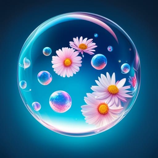 Flowers and soap bubbles inside a soap bubble