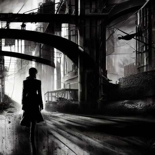 Goth Model in Cyberpunk City Ruins