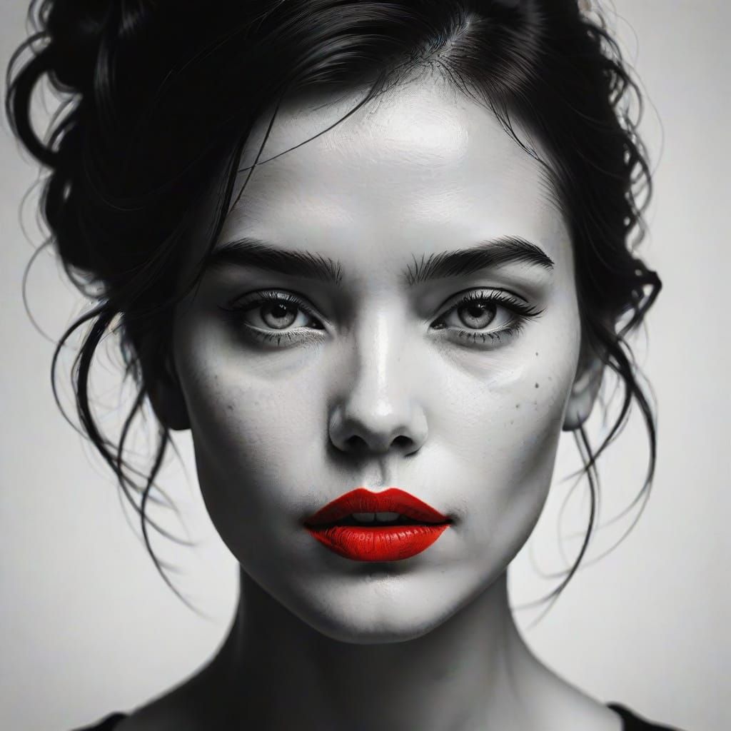 Minimalist Portrait of Woman with Fire Red Lips