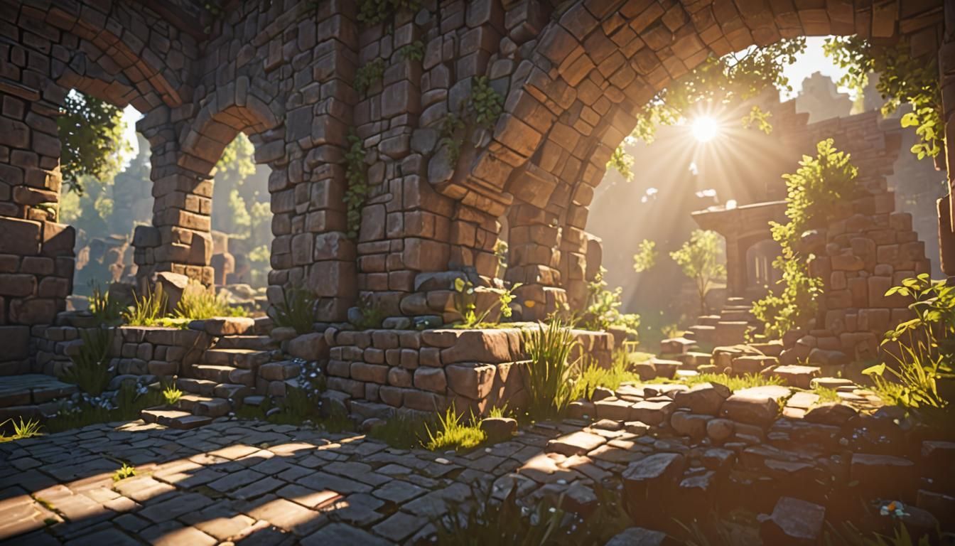 Sunlight Streams Through Ancient Ruin: 3D Render