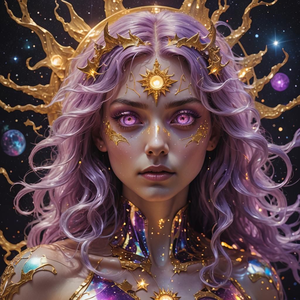 Mystical Star Spirit Devouring Comet: Cosmic Illustration