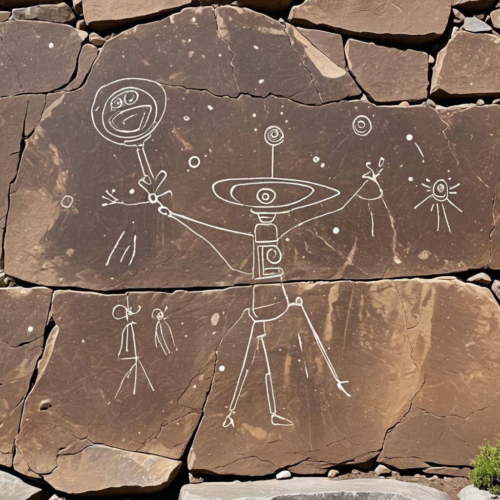 Ancient Petroglyph Style Drawing of a UFO Selfie