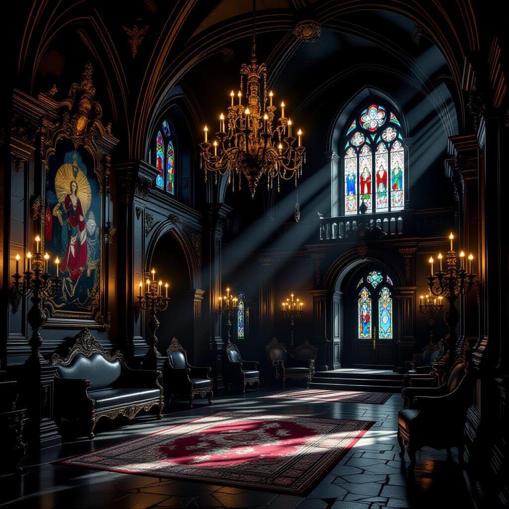 Opulent Gothic Mansion Interior with Ancient Mystery
