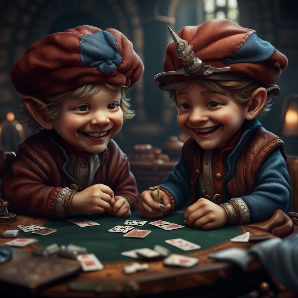 Two Little Men Playing Cards Together