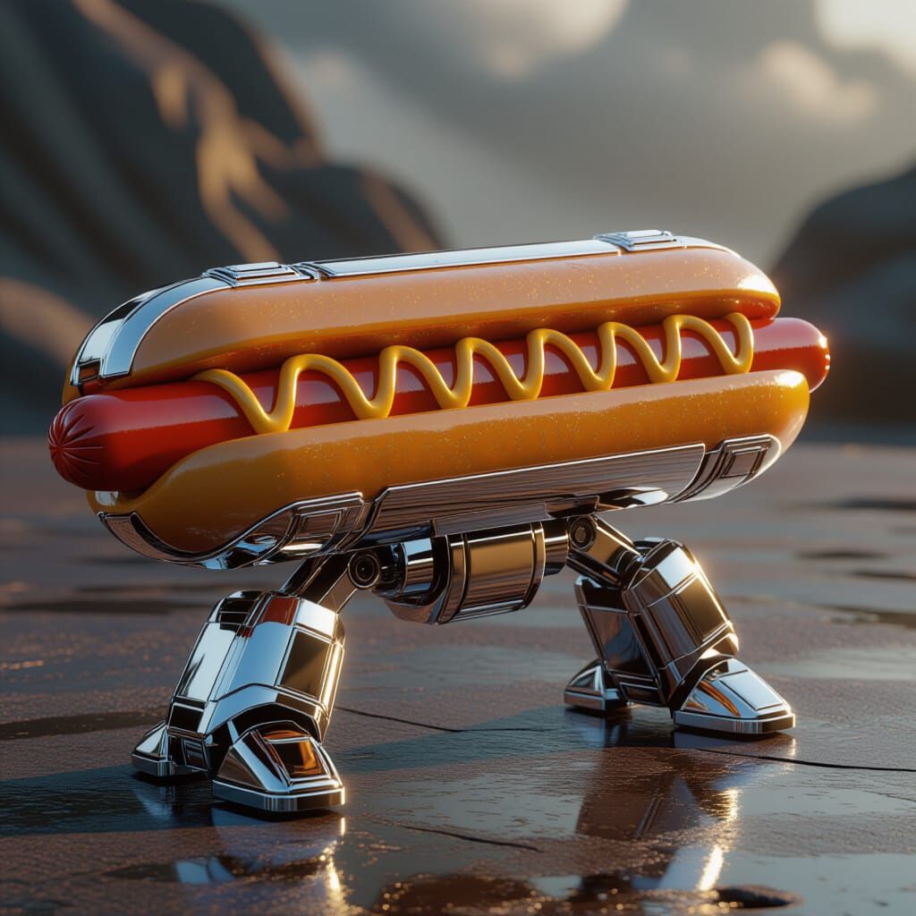Futuristic Mecha Hotdog with Chrome Finish
