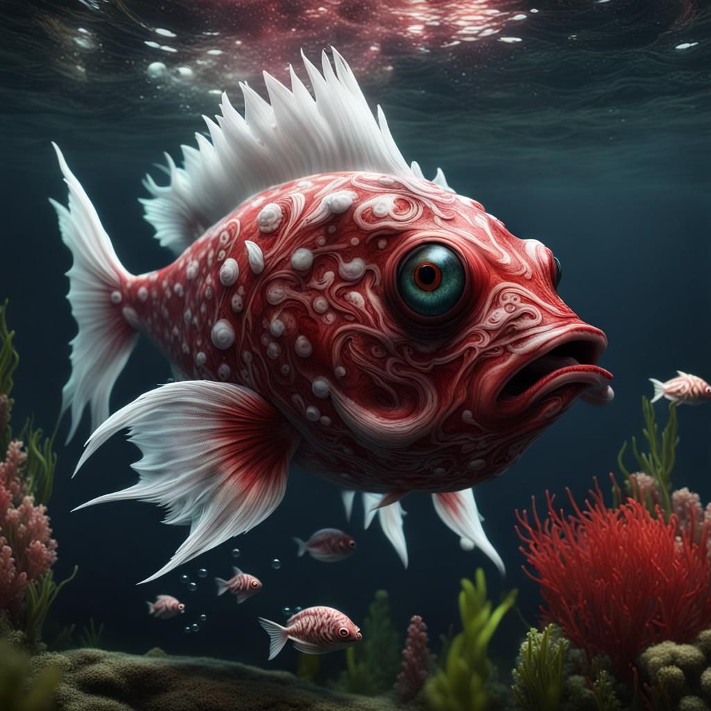 Intricate Cryptid Monster Fish in Underwater Fantasy