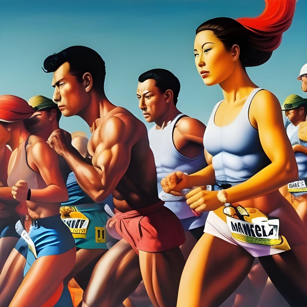 Focused Marathon Runner with Paint Splash Effects