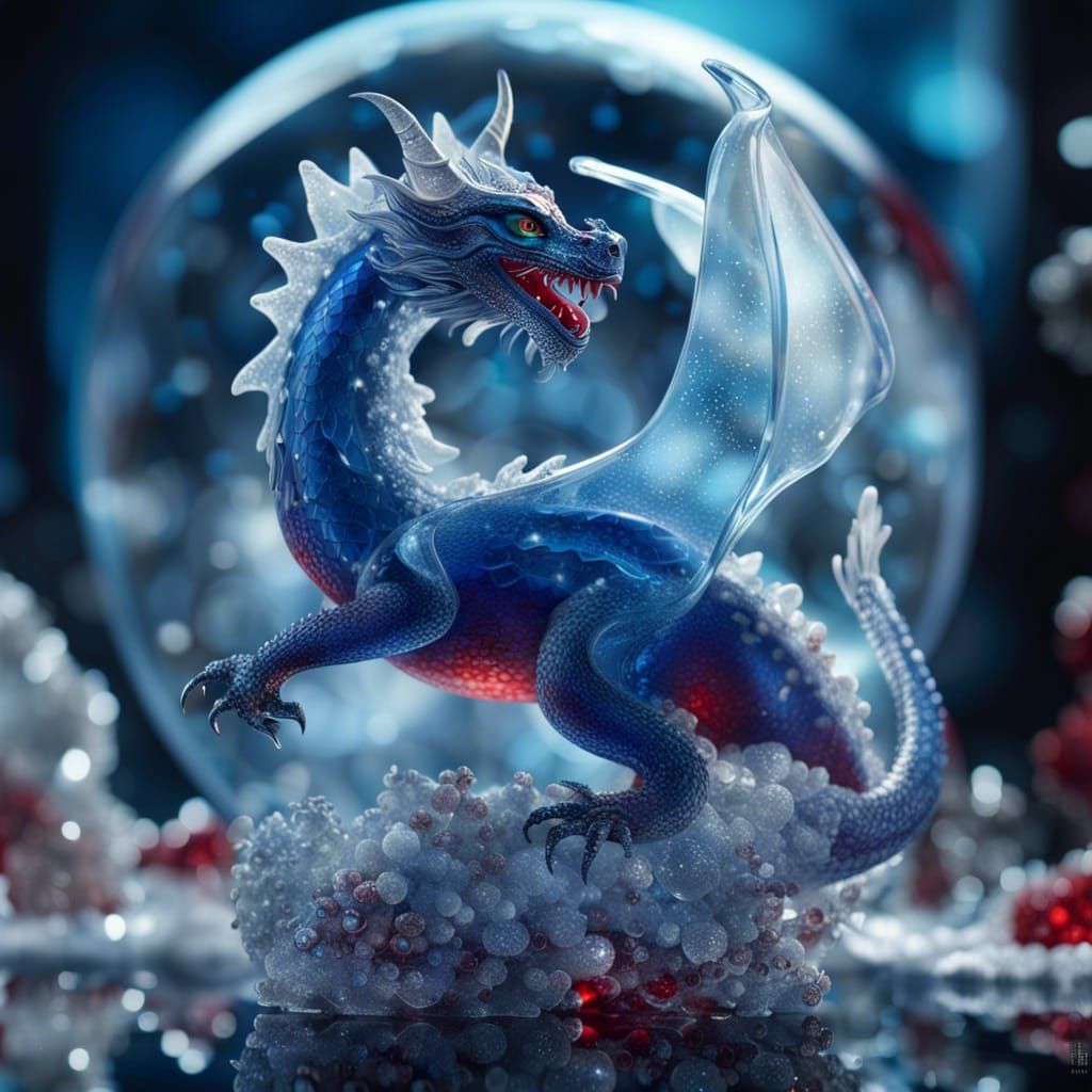 Red Glass Dragon on Icy Sea, in Chagall Style