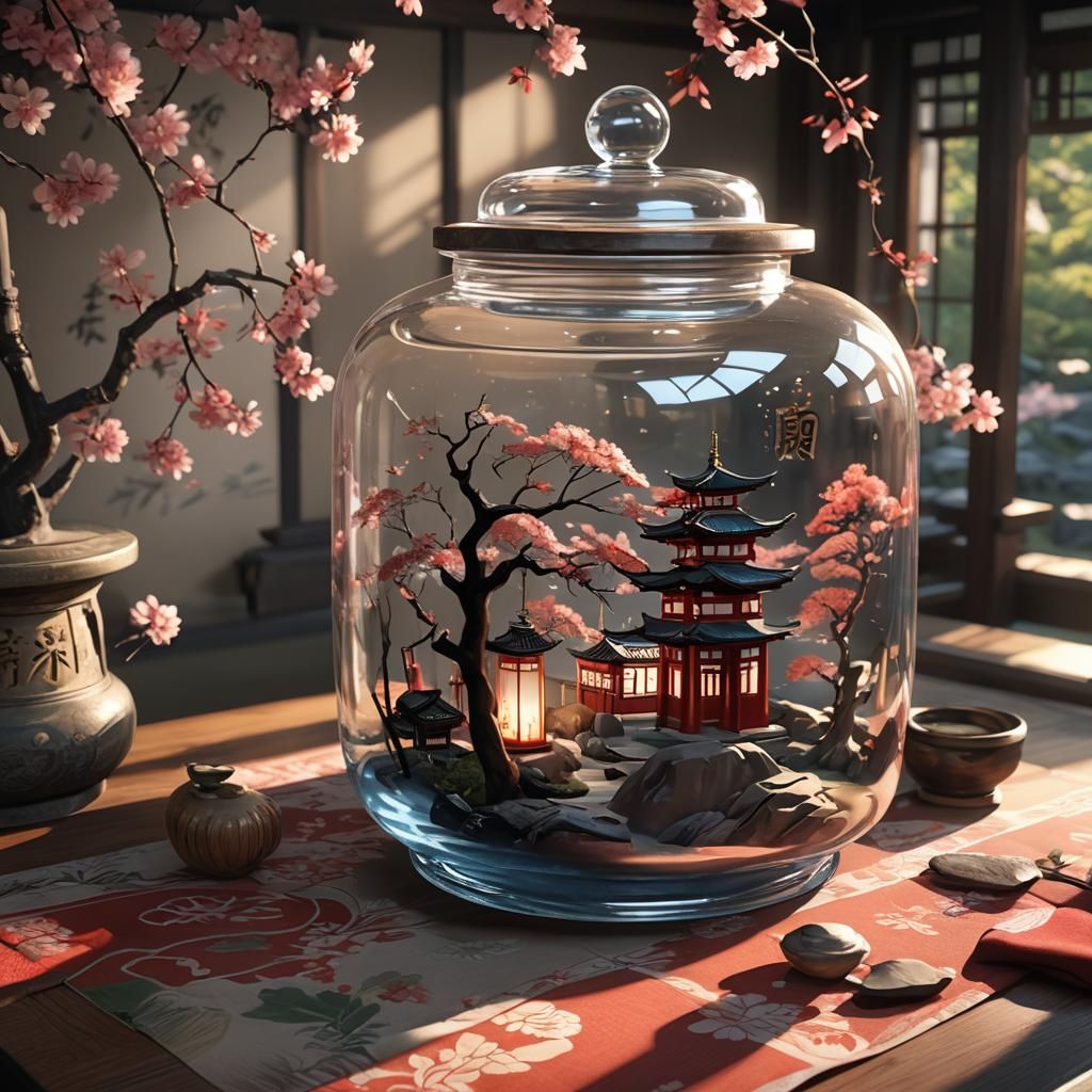 Japanese Shrine in a Jar: 3D Anime Art