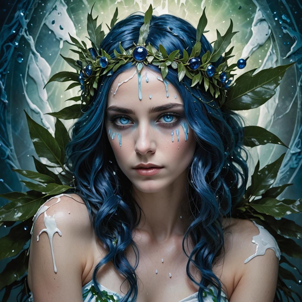 Ethereal Woman with Blue Hair in Fantasy Portrait