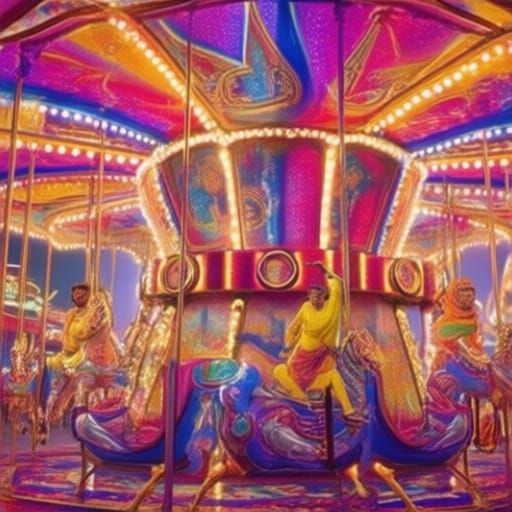Whimsical Carousel Horses in a Dreamlike Setting