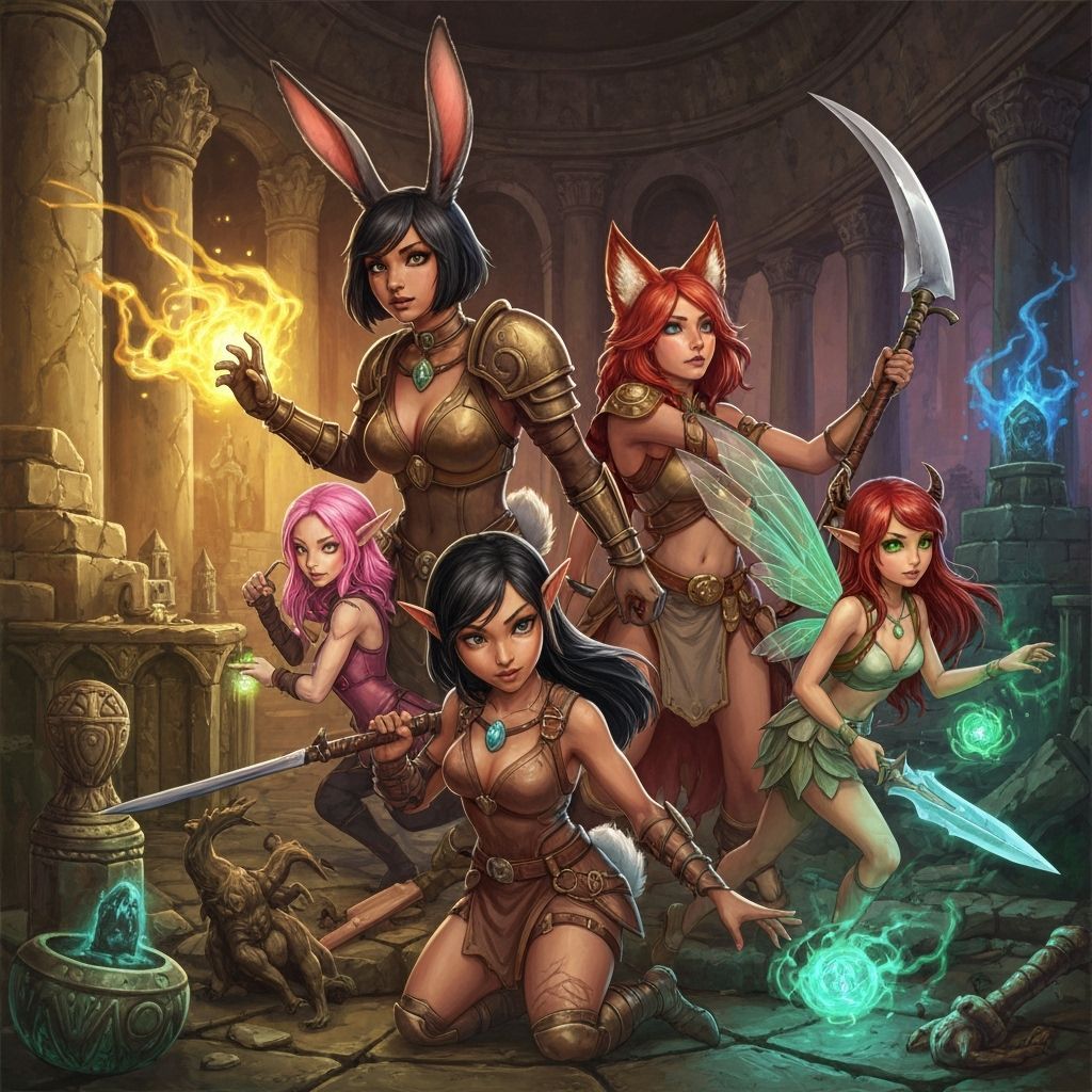 Adventurers Explore Mystical Dungeon in Fantasy Art Style