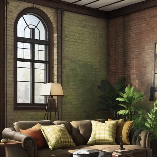 Steampunk Interior with Brushstroke Wall and Engine