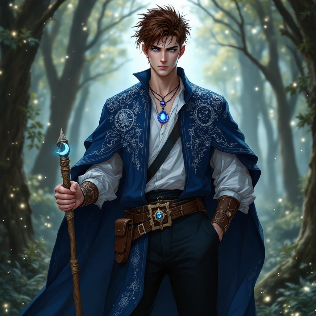 Half-Elf Mage in Midnight Blue Robe