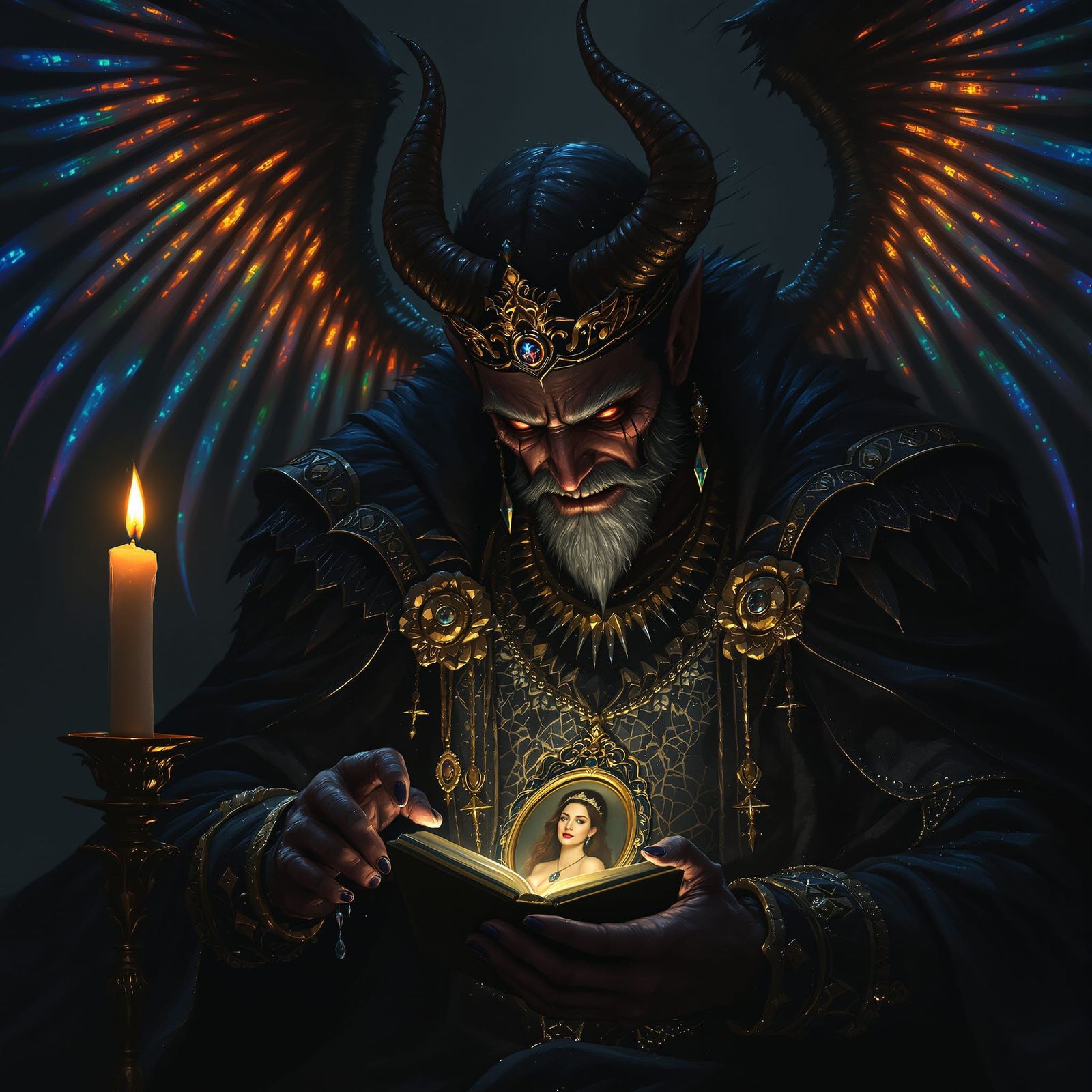 Angelic-Demonic King Weeps Over Lover's Portrait in Dark Fan...