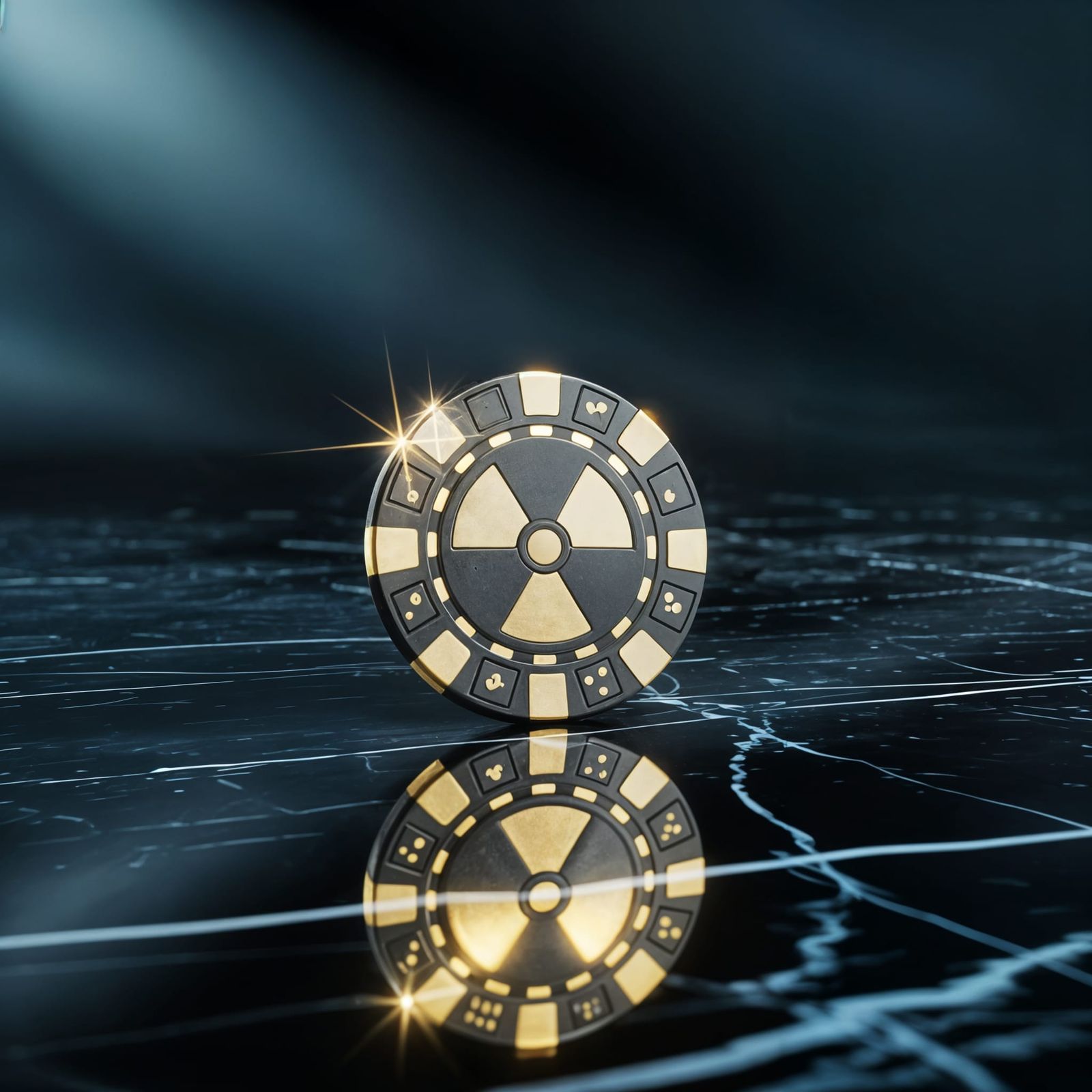 Poker Chip with Golden Accents in Mixed-Media Style