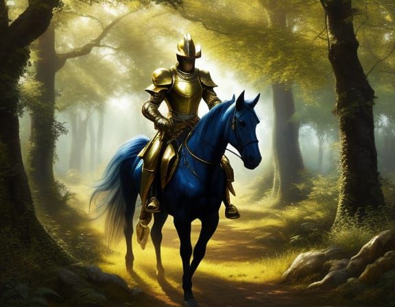 Golden Knight in Vibrant Oil Painting Style
