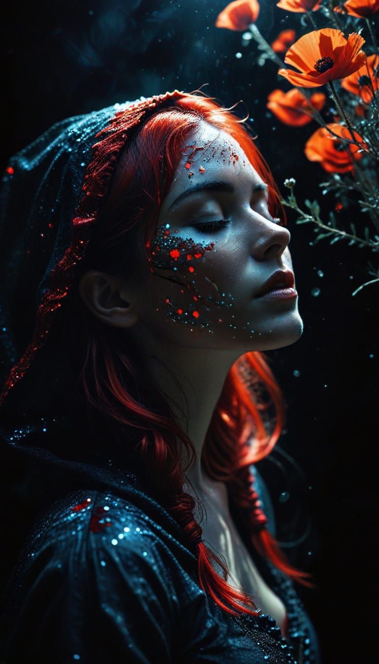 Magical 1girl Portrait in Double Exposure Style with Etherea...