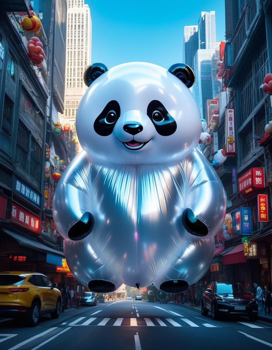 Transparent Panda-Moth Balloon in Hyperdetailed Style