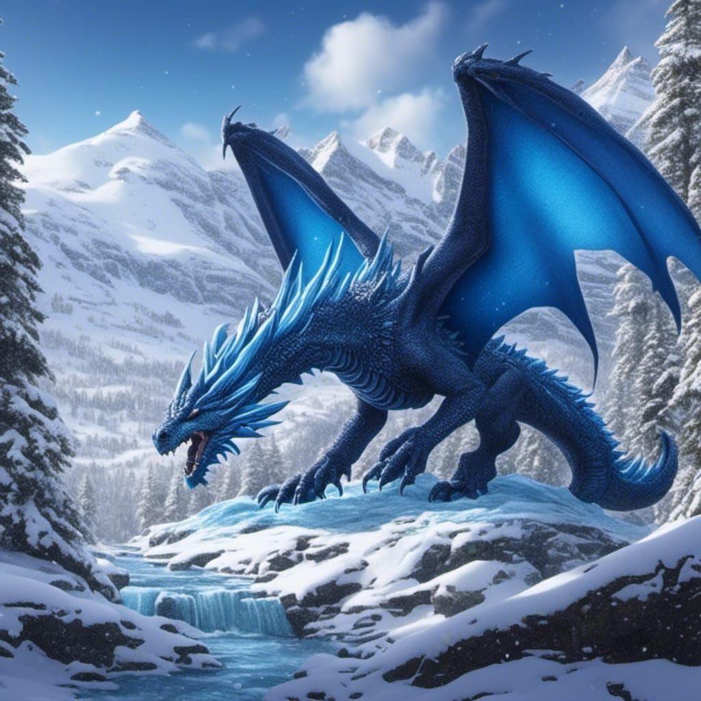 Blue Ice Dragon Fantasy Concept Art