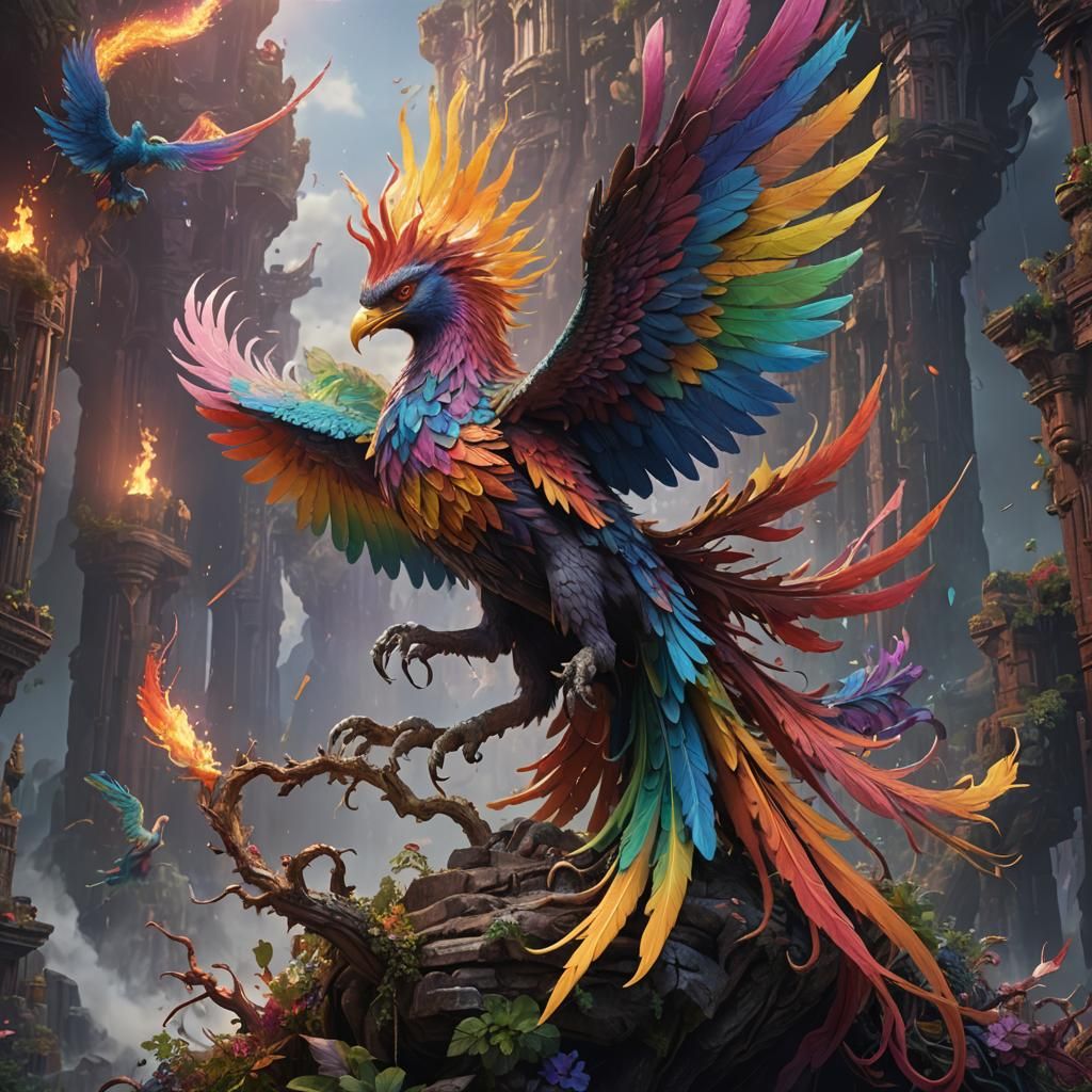 Fantastical Rainbow Phoenix Concept Art