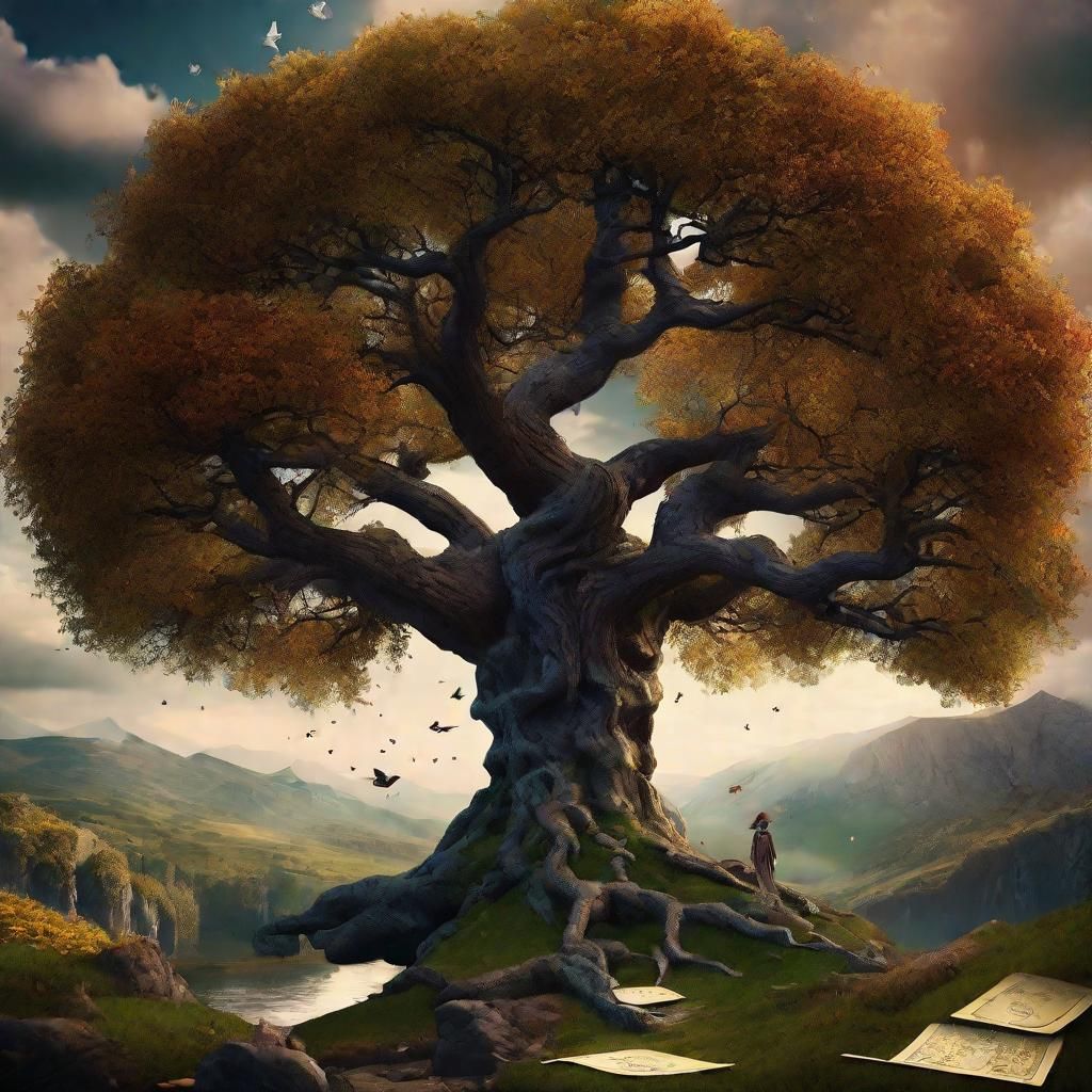 Ancestral Tree with Tarot Cards, Detailed Matte Painting
