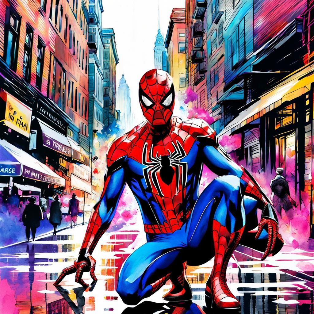 Spider-Man in Digital Watercolor Style