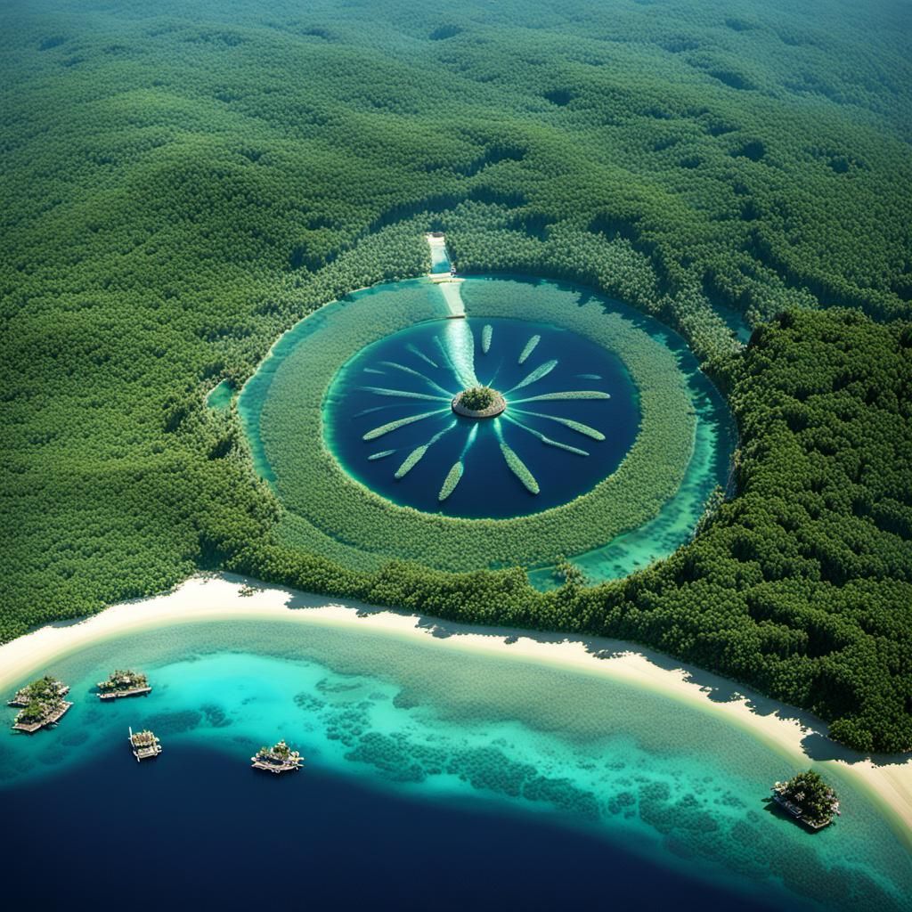 Enigmatic Island with Time Portals in 3D Art